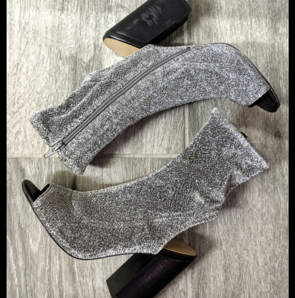 ALDO silver shimmer open toe SOCK booties chunky